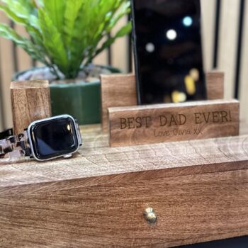 Personalised Best Dad Ever Tech Stand With Drawer, 2 of 3