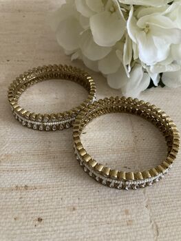 Indian Gold Plated Kundan Antique Bangles Two.Eight, 8 of 8