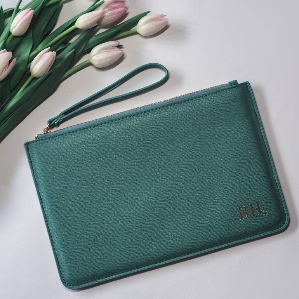 Personalised Leather Pouch Emerald Green Bag By AL Gift