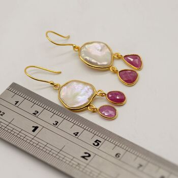 Pearl Ruby Earrings, June, July Birthstone Dangle Drop Gold Earrings, 8 of 8