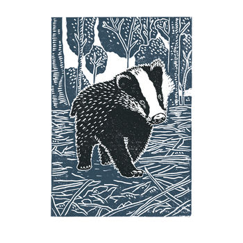 Young Badger Linocut Poster Print, 3 of 3