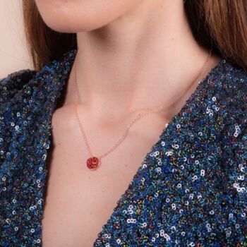 Round Red Druzy Crystal 18k Rose Gold Plated Necklace, 2 of 4
