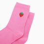 Women's Embroidered Socks Pink Strawberries, thumbnail 3 of 5