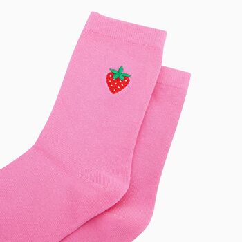 Women's Embroidered Socks Pink Strawberries, 3 of 5