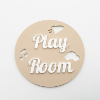Play Room Door Sign – Beige Acrylic Circle, 4 of 5