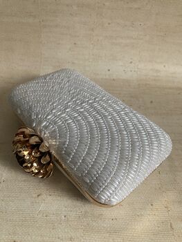 White Pearl Handcrafted Rectangular Clutch Bag, 2 of 10