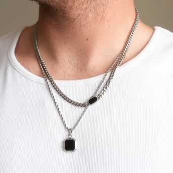 Gold Onyx Necklace Set Cuban Onyx Chain Onyx Pendant, 10 of 12