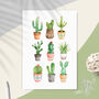 Cactus Watercolour Print Illustrated Set In Green, thumbnail 3 of 5