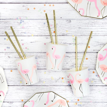 Neon And Gold Flamingo Pattern Party Cups, 2 of 2