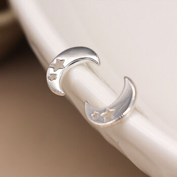Sterling Silver Moon And Star Stud Earrings – 10mm X 7mm, 3 of 6