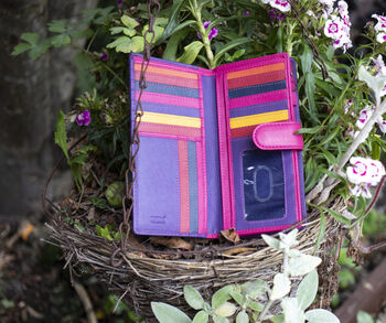 Purple And Multicolour Womans Leather Purse Wallet Rfid, 5 of 12