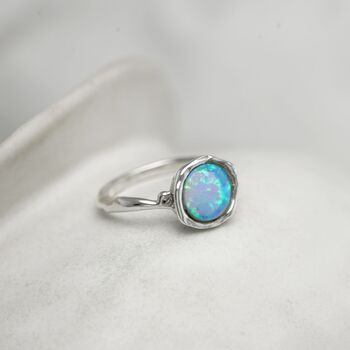 Silver Blue Opal Solitaire Ring, 5 of 9