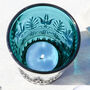 Set Of Two Teal Art Deco Glass Tea Light Holders, thumbnail 3 of 4