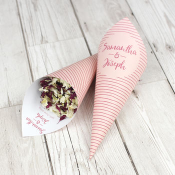 Stripes Personalised Wedding Cones With Confetti, 4 of 8