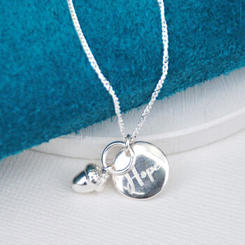Sterling Silver Acorn And Disc Charm Necklace, 2 of 7