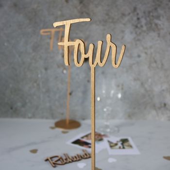 Script Font Wedding Wooden Table Numbers, 6 of 10
