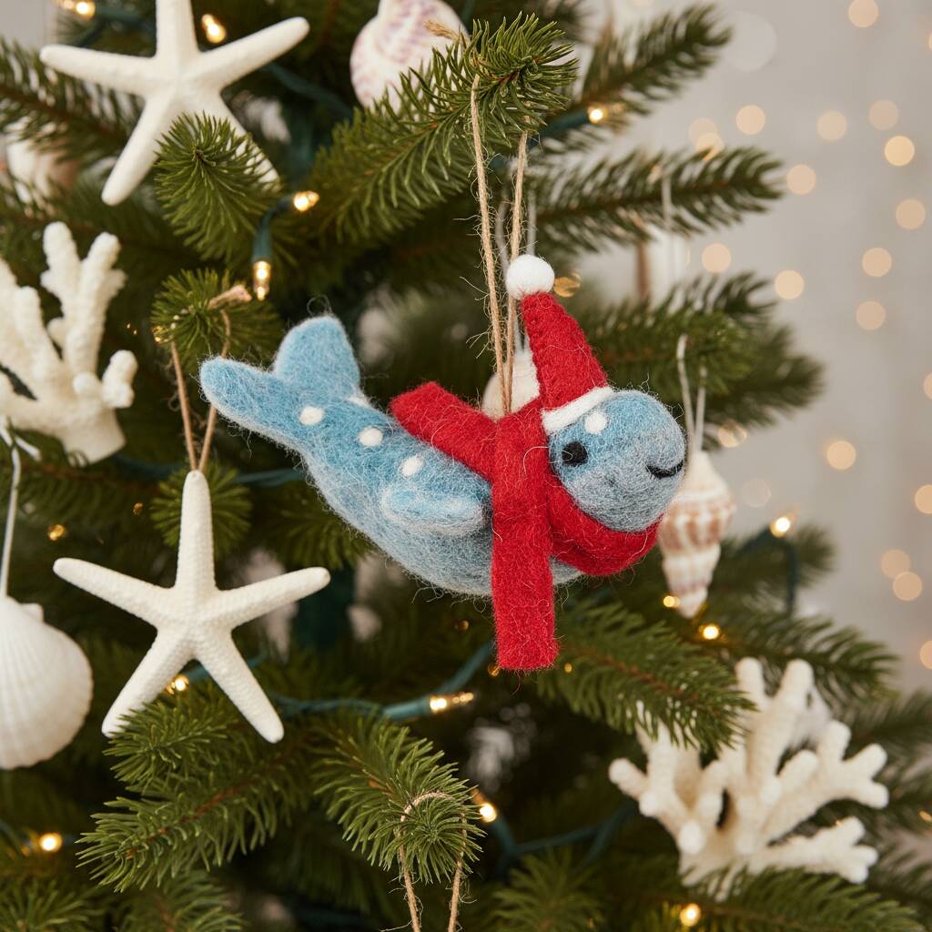Handmade Felt Christmas Humpback Whale Decoration, 1 of 5