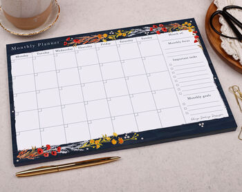 Navy Floral Monthly Desk Planner Pad, 2 of 4