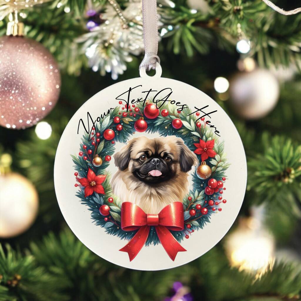 Personalised Pekingese Christmas Wreath Hanging Decoration