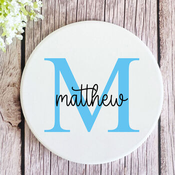 Personalised Blue Porcelain Initial Coaster Gift, 2 of 2