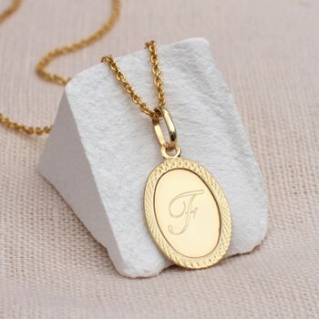 9ct Yellow Gold Oval Initial Pendant Necklace, 3 of 5