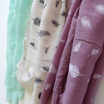 Rose Pink Feather Print Summer Scarf, 7 of 12