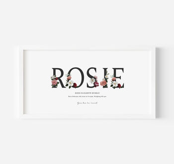 Personalised Children's Name Print | Nursery Wall Art | Black Floral, 3 of 10