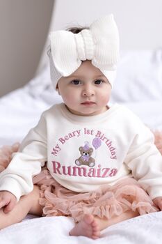 'My Beary First Birthday' Personalised Embroidered First Birthday Sweatshirt In Six Colours, 2 of 8