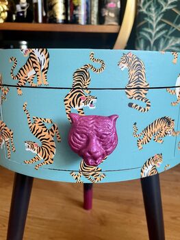 Blue Tiger Wooden Round Side Table With Drawer, 5 of 5