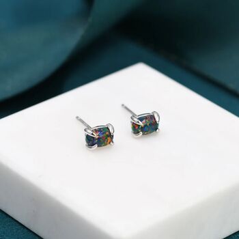 Black Opal Oval Stud Earrings In Sterling Silver, 2 of 12