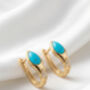 Genuine Turquoise Stone Huggie Hoop Earrings, thumbnail 3 of 5