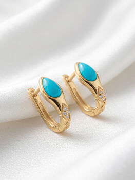 Genuine Turquoise Stone Huggie Hoop Earrings, 3 of 5