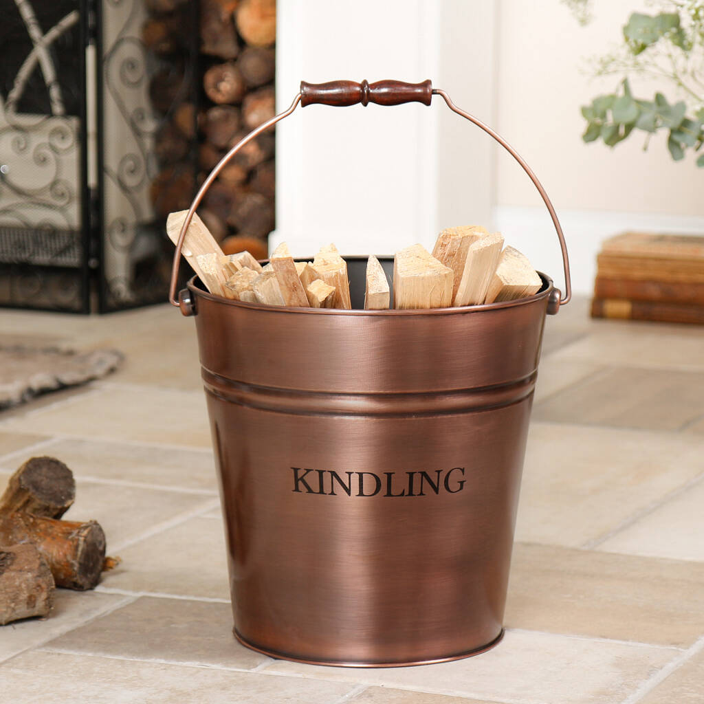 Burnished Copper Fireside Kindling Bucket By Dibor