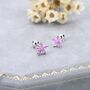 Sterling Silver Pink Cz Flower Barbell Earrings, thumbnail 4 of 12