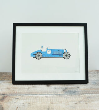 Blue Racing Car A4 Print Unframed, 2 of 2
