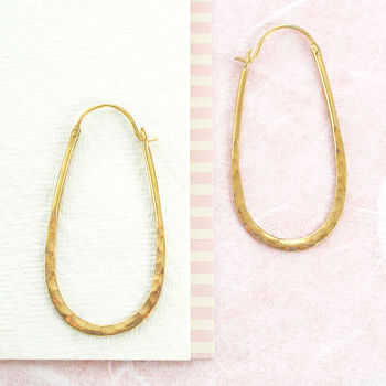 Battered Gold Small Oval Hoop Earrings, 3 of 4