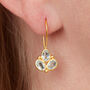 Blue Topaz Triple Stone Gold Plated Silver Earrings, thumbnail 4 of 9