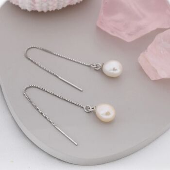 Genuine Fresh Water Pearl Threader Earrings, 2 of 12