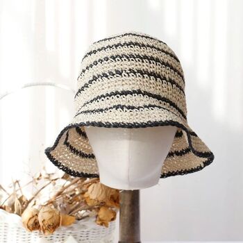 Monaco Cream Black Ombré Stripe Straw Beach Hat, 2 of 4