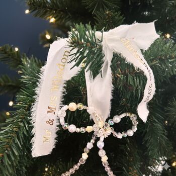 Personalised Beaded Bow Newly Wed Christmas Decoration, 2 of 4