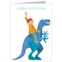 Boy With Dinosaur Birthday Card, thumbnail 2 of 3