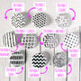 Monochrome Black And White Badge Set, Any Four Patterns, thumbnail 2 of 5