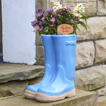Personalised Bright Blue Welly Boot Planters Set, 6 of 11