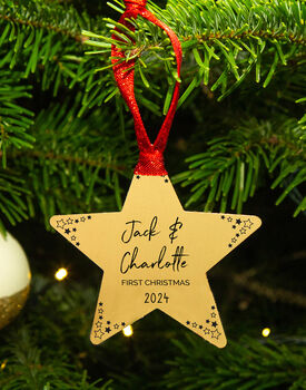 Personalised Couples First Christmas Decoration Star Bauble, 2 of 3