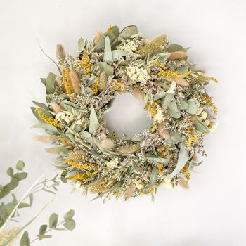 Dried Eucalyptus Wreath With Yellow Flowers, 3 of 6