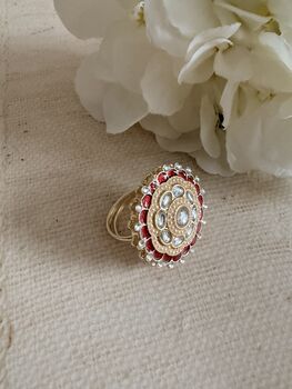 Maroon Pearl Meenakari Gold Ring, 8 of 9