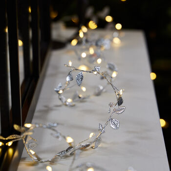 Silver Leaves String Garland With Lights, 3 of 4