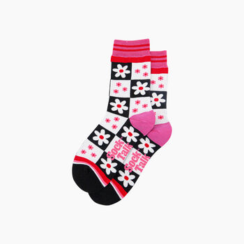 Flower Checkerboard Bamboo Socks In Black/White, 3 of 4