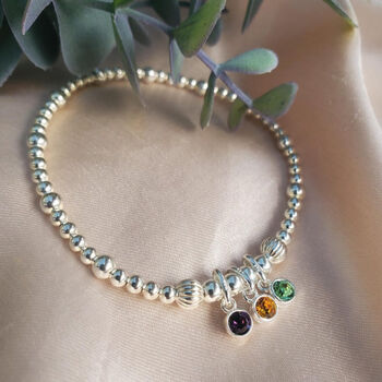Sterling Silver 925 Family Childrens Birthstones Stretch Bead Bracelet, 5 of 7