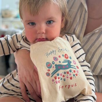 Personalised Boys Easter Gift Bag With Seeds: Blue Scandi Folk Rabbit, 2 of 5